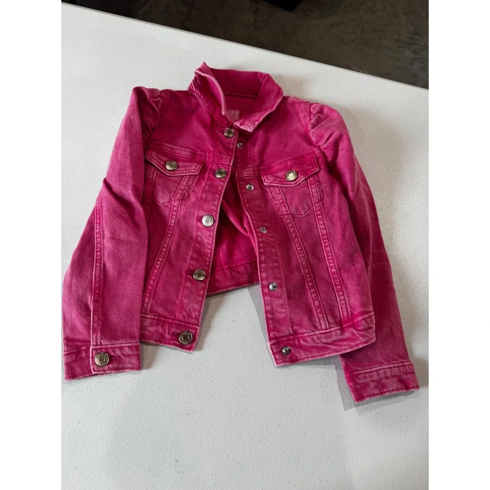 Gap Kids Barbie Pink Denim Jacket Toddler Girls Size 5 Years Puff Shoulder Coat